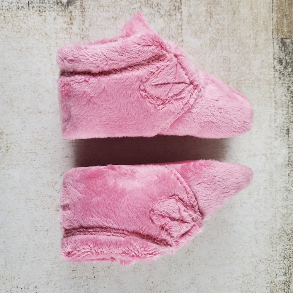 Ugg Bixbee Baby Booties Sz 4 - 5 Soft Pink Fleece Hook & Loop Strap